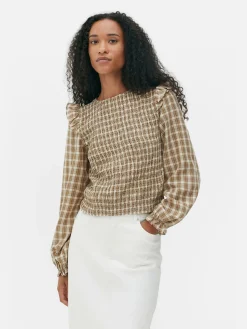 MULHER Primark Camisas E Blusas^Blusa Manga Comprida Xadrez Franzida