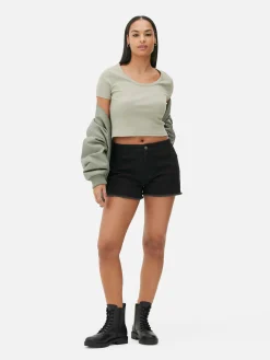 MULHER Primark Calções^Calções Ganga Desgastados