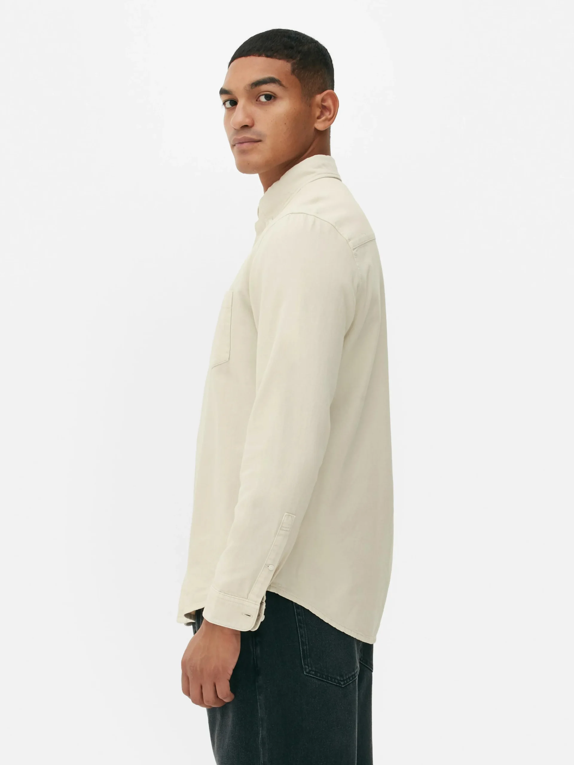 Primark Camisas^Camisa Sarja Algodão Manga Comprida