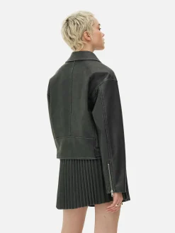 MULHER Primark Casacos E Blusões^Casaco Estilo Motard Imitação Pele Desgastado