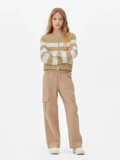 Primark Camisolas E Casacos De Malha^Casaco Malha Fecho Dois Sentidos Riscas