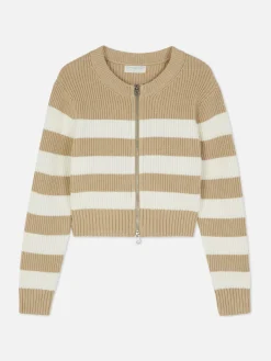 Primark Camisolas E Casacos De Malha^Casaco Malha Fecho Dois Sentidos Riscas