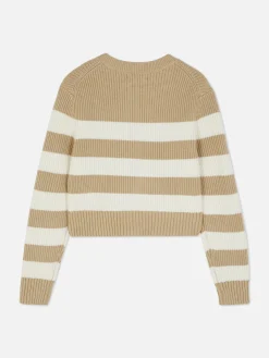 Primark Camisolas E Casacos De Malha^Casaco Malha Fecho Dois Sentidos Riscas