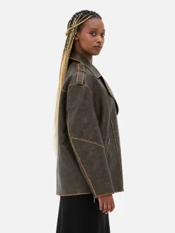 MULHER Primark Casacos E Blusões^Casaco Motard Desgastado Grande