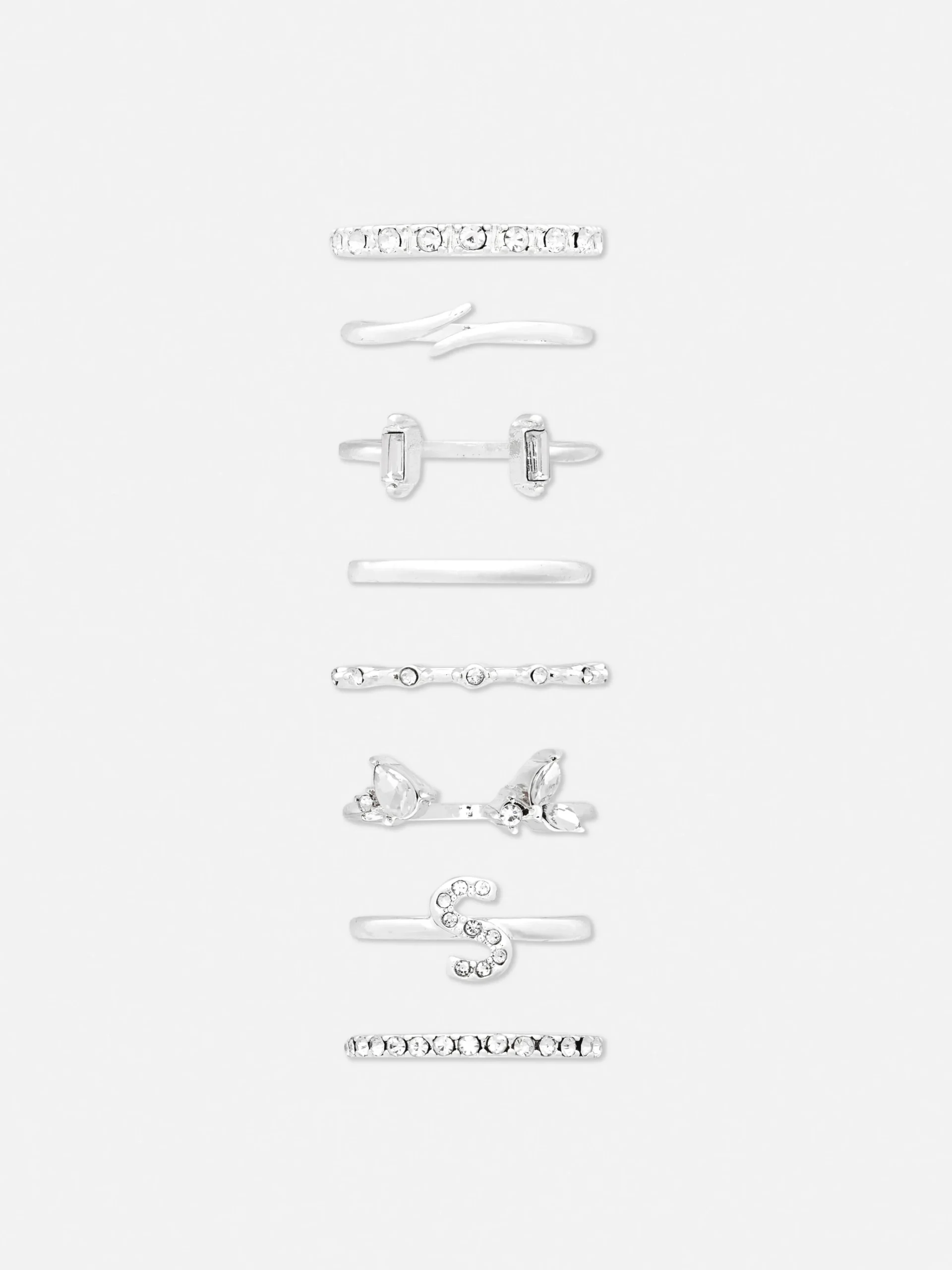 MULHER Primark Bijutaria^Pack 8 Anéis Inicial Brilhantes