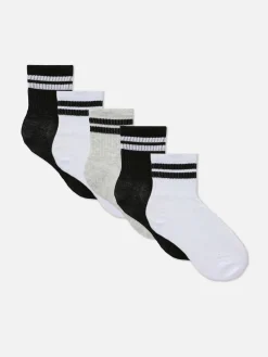 Primark Meias^Pack 5 Pares Meias Cano Médio Desporto Punho Riscas