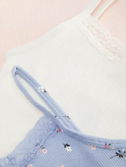 Primark Roupa Interior^Pack 3 Tops Alças Canelados Rebordo Renda