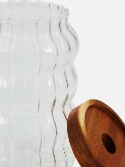 Primark Serviços De Mesa^Recipiente Vidro Estriado Tampa Madeira