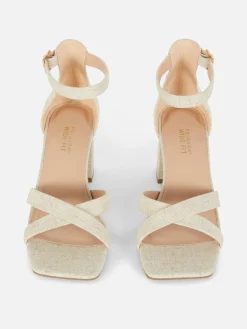 MULHER Primark Sapatos De Salto Alto^Sapatos Tacão Tiras Tecido Modelo Largo