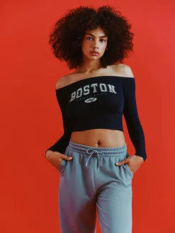 MULHER Primark Tops E T-Shirts^Top Curto Bardot Manga Comprida