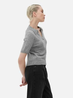 MULHER Primark Camisolas E Casacos De Malha^Top Manga Curta Colarinho Malha Fina