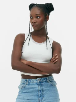 MULHER Primark Tops E T-Shirts^Top S/ Mangas Canelado Rebordo Renda