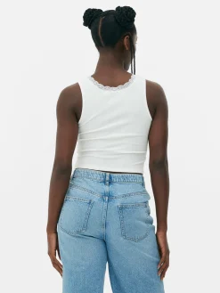 MULHER Primark Tops E T-Shirts^Top S/ Mangas Canelado Rebordo Renda