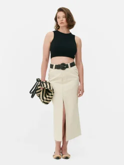 MULHER Primark Tops E T-Shirts^Top S/ Mangas Malha Canelada Decote Redondo