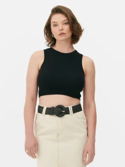 MULHER Primark Tops E T-Shirts^Top S/ Mangas Malha Canelada Decote Redondo