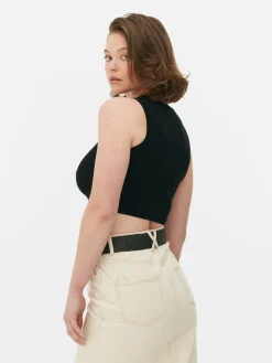 MULHER Primark Tops E T-Shirts^Top S/ Mangas Malha Canelada Decote Redondo