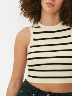 MULHER Primark Tops E T-Shirts^Top S/ Mangas Malha Canelada Decote Redondo