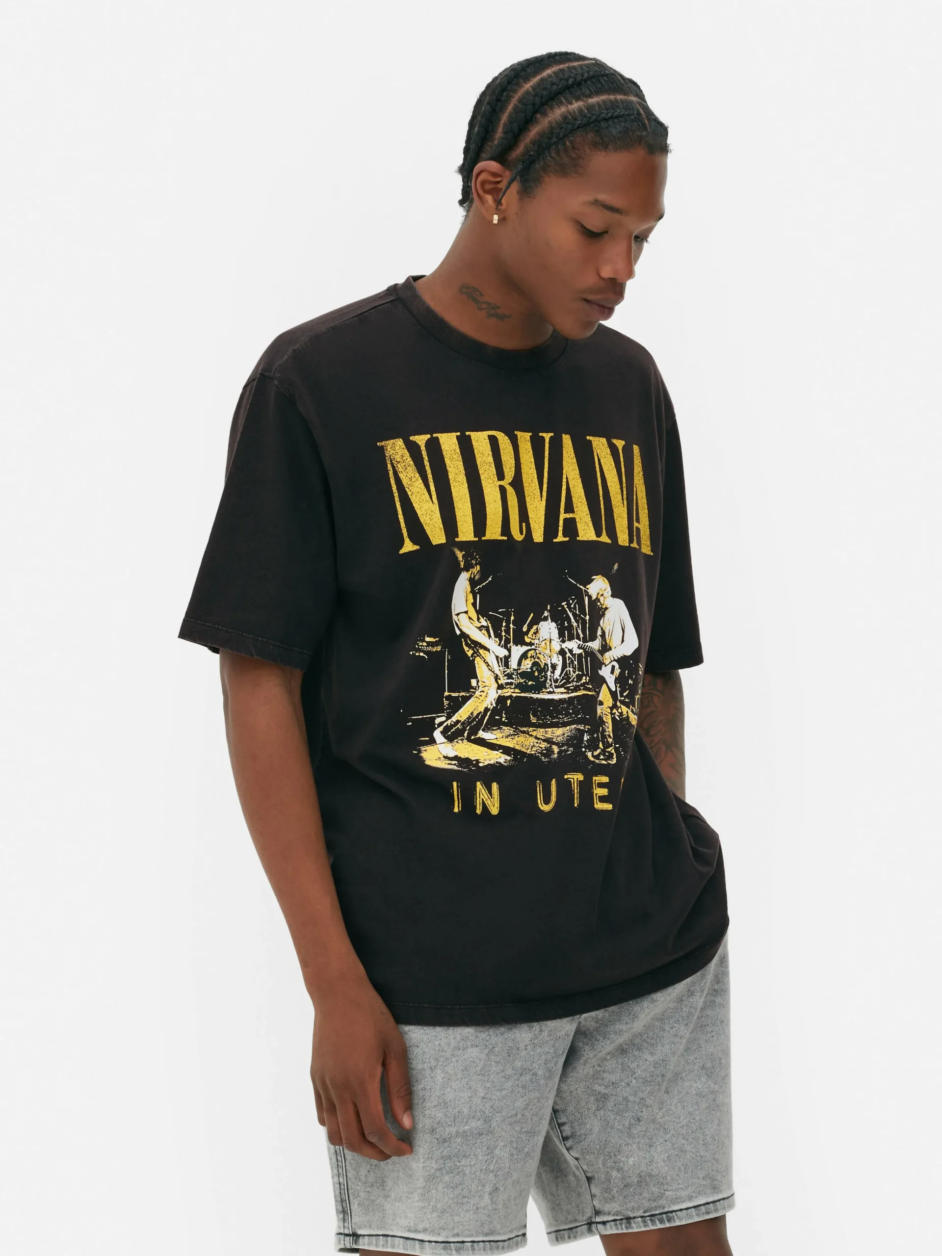 Primark Camisolas E T-Shirts Com Estampado Gráfico|Tops E T-Shirts^T-shirt Efeito Lavagem Nirvana