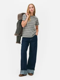 MULHER Primark Tops E T-Shirts^T-shirt Gola Redonda Riscas