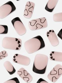 Primark Unhas Postiças^Unhas Postiças Quadradas Brilhos Corações PS...